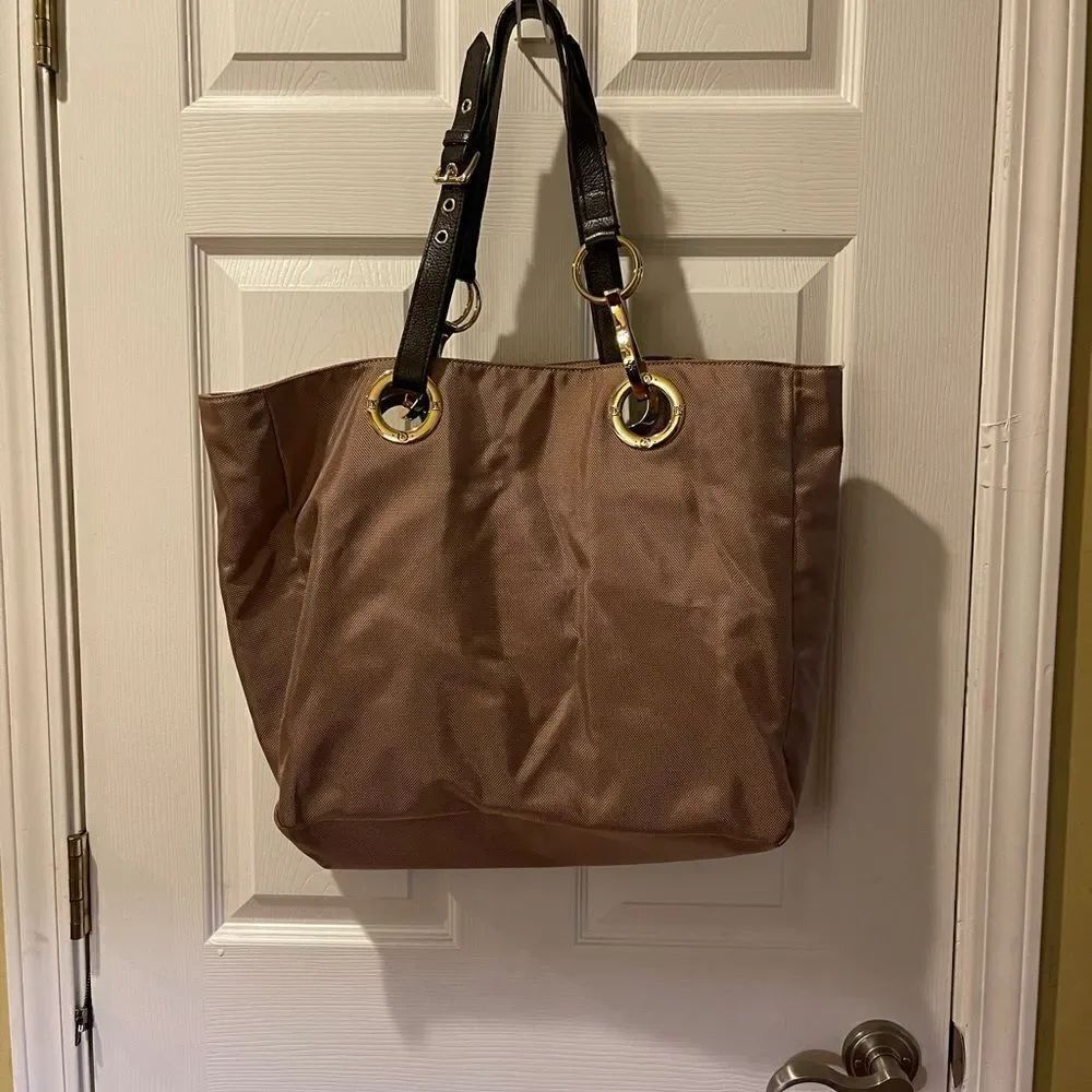 JPK Paris 75 Nylon Brown large tote dark brown  straps  gold tone hardwares